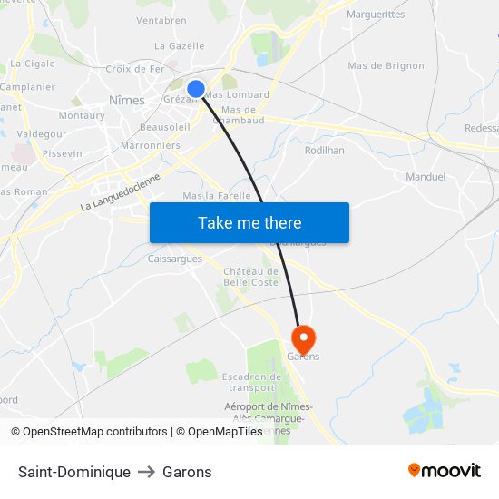 Saint-Dominique to Garons map
