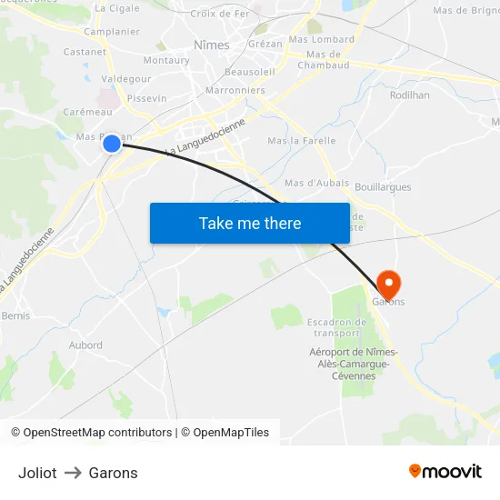 Joliot to Garons map