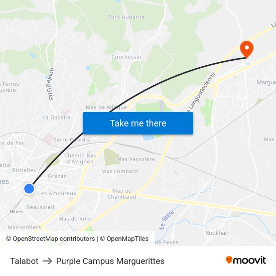 Talabot to Purple Campus Marguerittes map