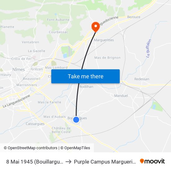 8 Mai 1945 (Bouillargues) to Purple Campus Marguerittes map