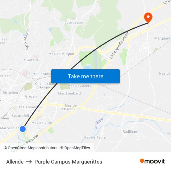 Allende to Purple Campus Marguerittes map