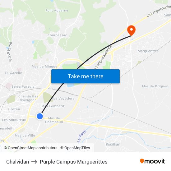 Chalvidan to Purple Campus Marguerittes map