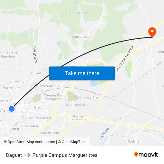 Daguet to Purple Campus Marguerittes map