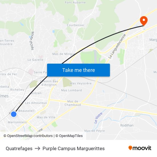 Quatrefages to Purple Campus Marguerittes map