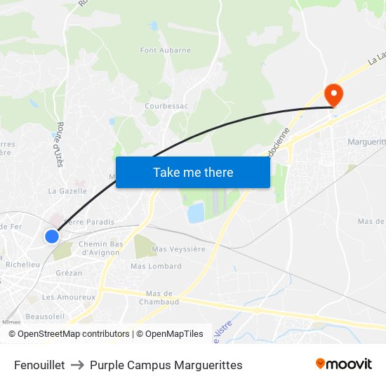 Fenouillet to Purple Campus Marguerittes map