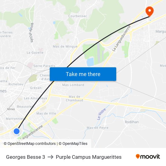 Georges Besse 3 to Purple Campus Marguerittes map