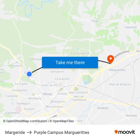Margeride to Purple Campus Marguerittes map