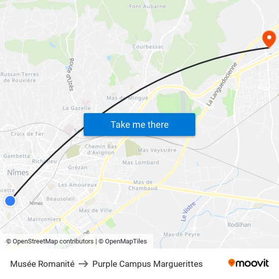 Musée Romanité to Purple Campus Marguerittes map