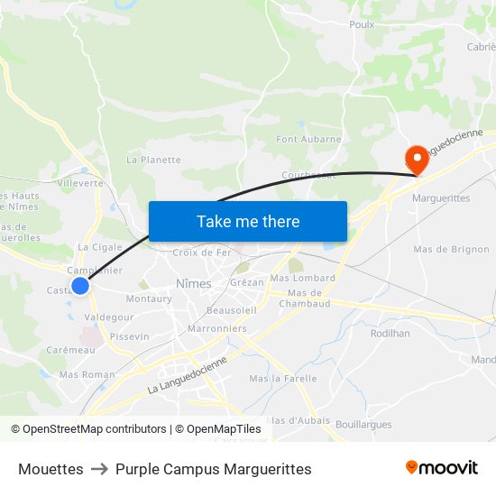 Mouettes to Purple Campus Marguerittes map