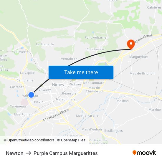 Newton to Purple Campus Marguerittes map