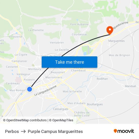 Perbos to Purple Campus Marguerittes map