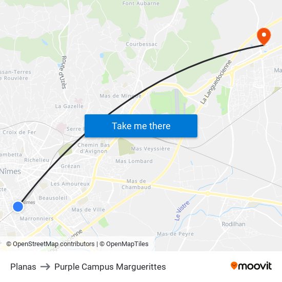 Planas to Purple Campus Marguerittes map