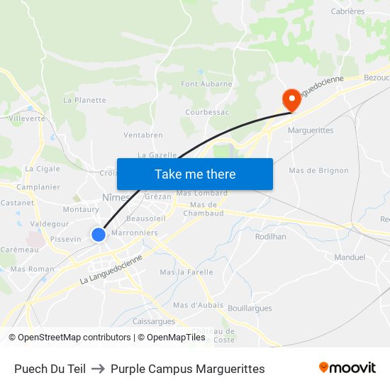 Puech Du Teil to Purple Campus Marguerittes map