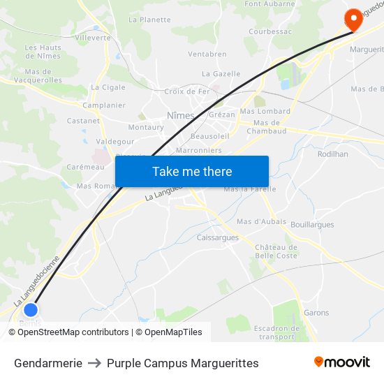 Gendarmerie to Purple Campus Marguerittes map