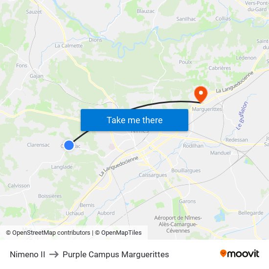 Nimeno II to Purple Campus Marguerittes map