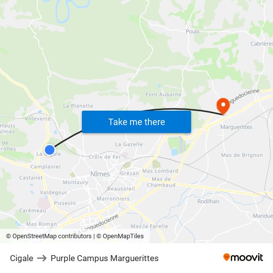 Cigale to Purple Campus Marguerittes map