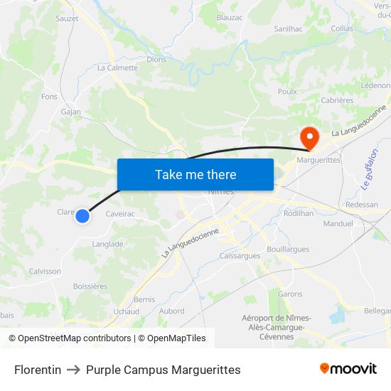 Florentin to Purple Campus Marguerittes map