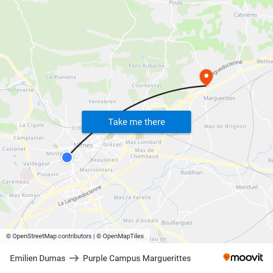 Emilien Dumas to Purple Campus Marguerittes map
