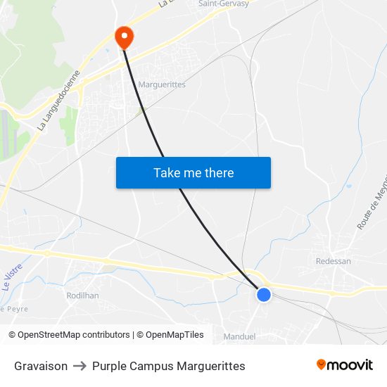 Gravaison to Purple Campus Marguerittes map