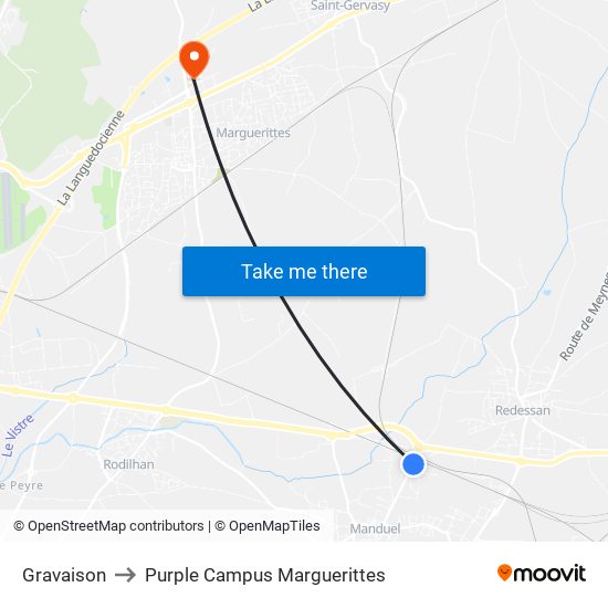 Gravaison to Purple Campus Marguerittes map