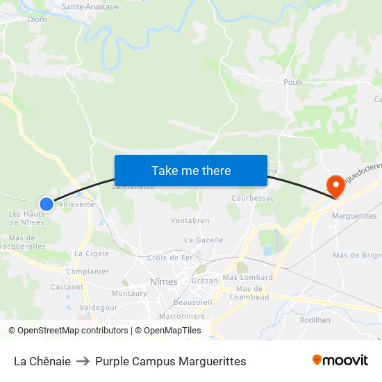 La Chênaie to Purple Campus Marguerittes map