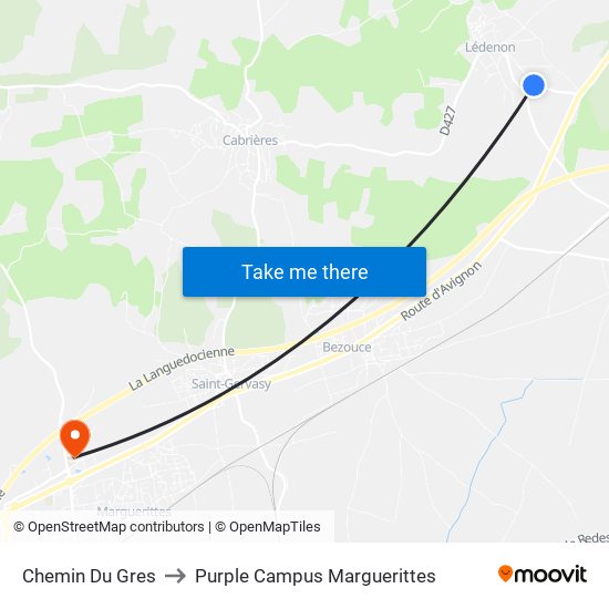 Chemin Du Gres to Purple Campus Marguerittes map