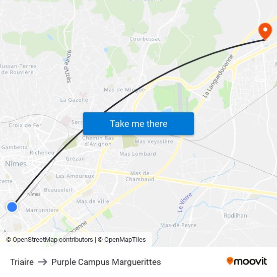 Triaire to Purple Campus Marguerittes map