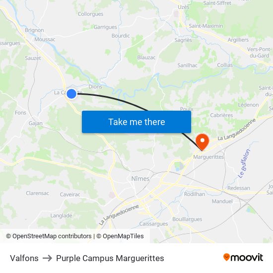 Valfons to Purple Campus Marguerittes map