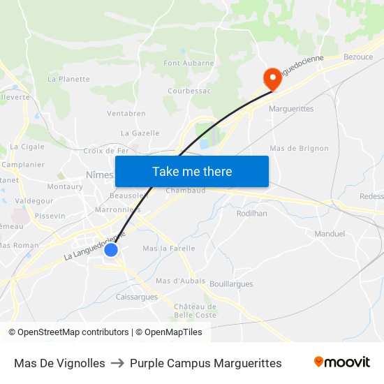Mas De Vignolles to Purple Campus Marguerittes map