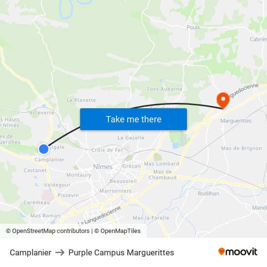 Camplanier to Purple Campus Marguerittes map