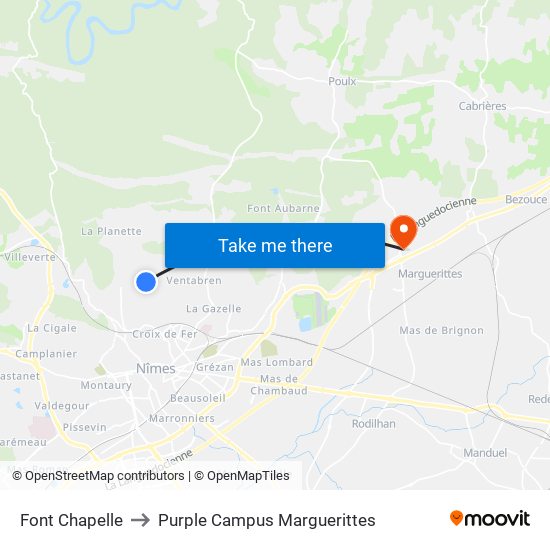 Font Chapelle to Purple Campus Marguerittes map