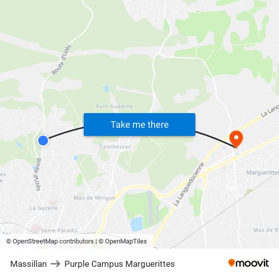 Massillan to Purple Campus Marguerittes map