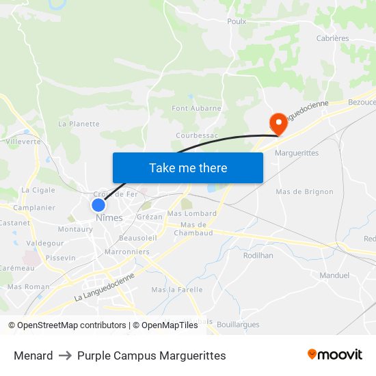 Menard to Purple Campus Marguerittes map