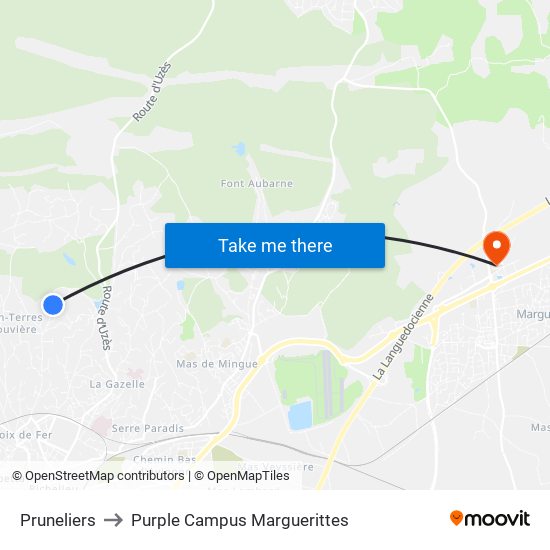 Pruneliers to Purple Campus Marguerittes map