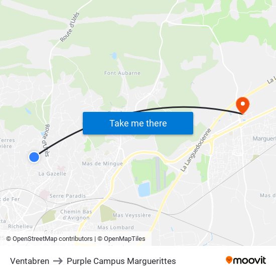 Ventabren to Purple Campus Marguerittes map