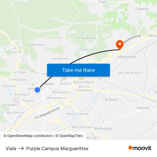 Viala to Purple Campus Marguerittes map