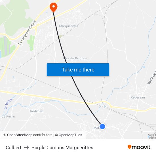 Colbert to Purple Campus Marguerittes map