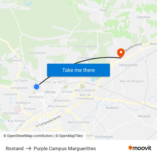 Rostand to Purple Campus Marguerittes map