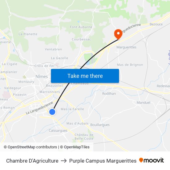 Chambre D'Agriculture to Purple Campus Marguerittes map