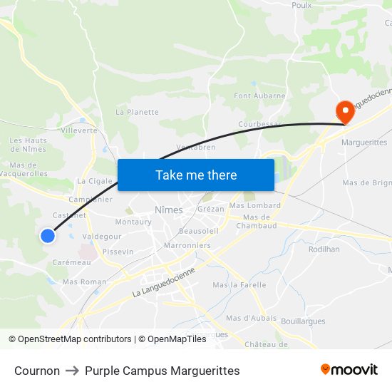 Cournon to Purple Campus Marguerittes map