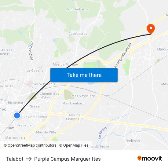 Talabot to Purple Campus Marguerittes map