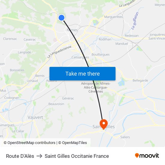 Route D'Alès to Saint Gilles Occitanie France map
