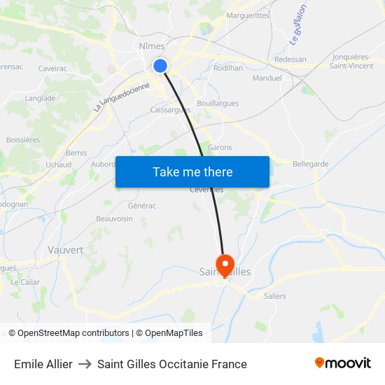 Emile Allier to Saint Gilles Occitanie France map