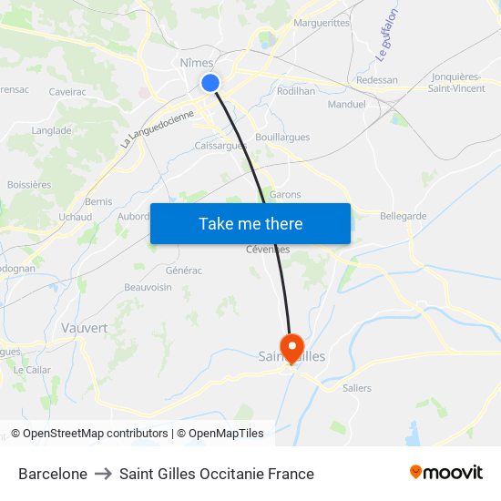 Barcelone to Saint Gilles Occitanie France map