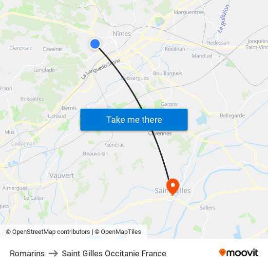 Romarins to Saint Gilles Occitanie France map