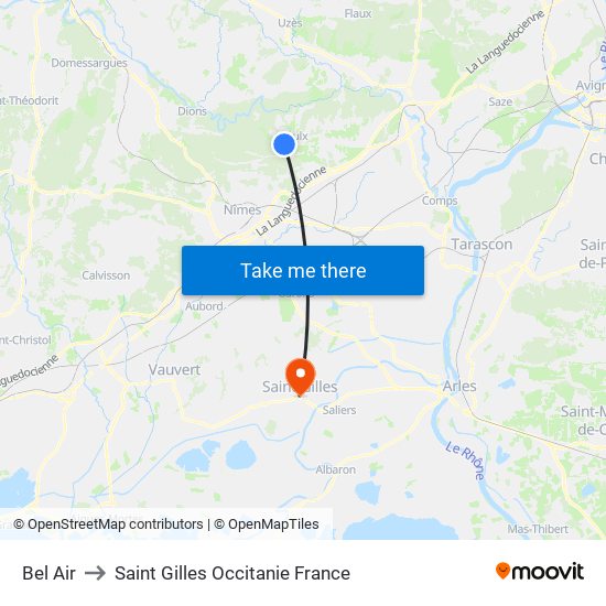 Bel Air to Saint Gilles Occitanie France map