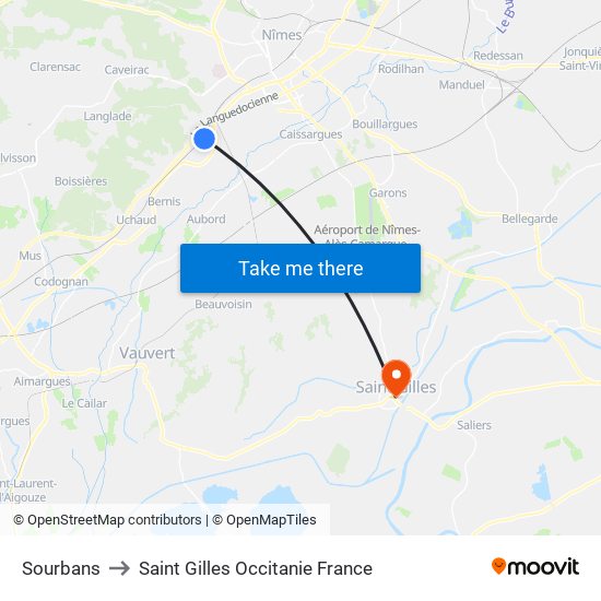 Sourbans to Saint Gilles Occitanie France map