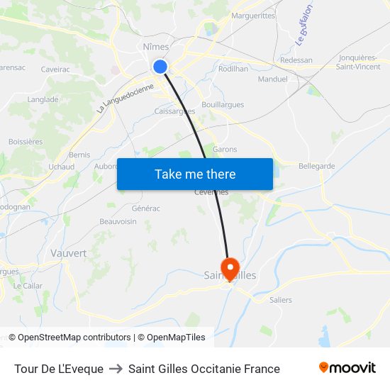 Tour De L'Eveque to Saint Gilles Occitanie France map
