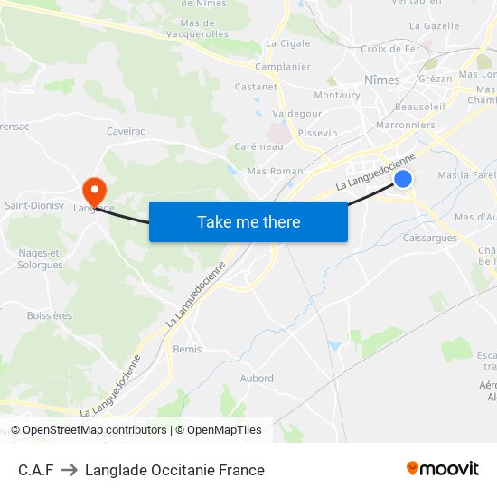 C.A.F to Langlade Occitanie France map
