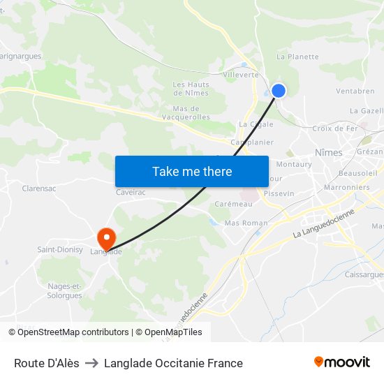 Route D'Alès to Langlade Occitanie France map